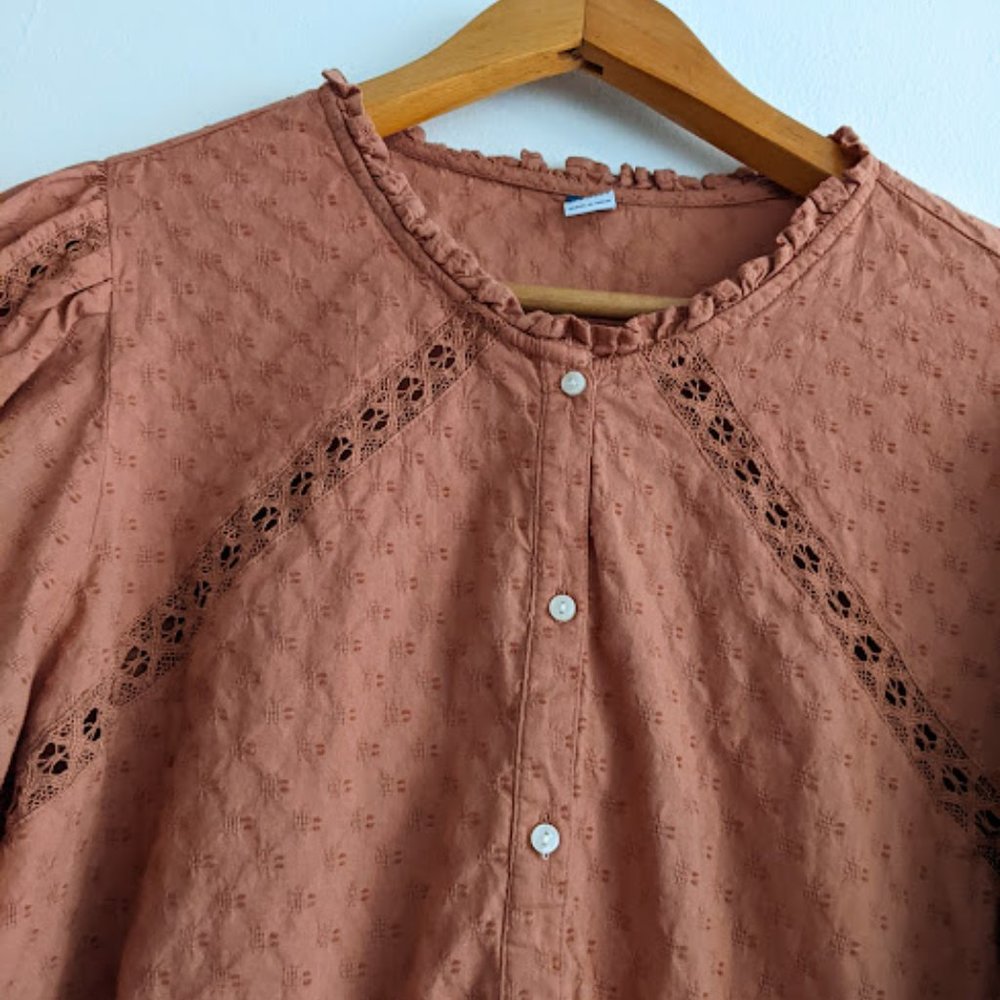 Old Navy Burnt Orange Textured Balloon Sleeve Blouse Sz XXL - Picture 7 of 8